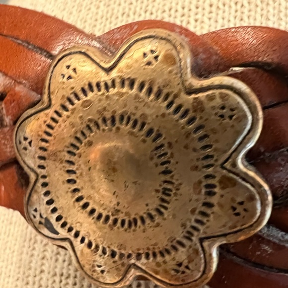 Vintage Fossil Women’s Flower Concho Brown Leather Belt Western Studded 34’lengt - Picture 6 of 13